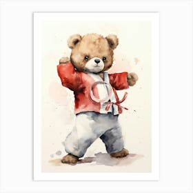 Taekwondo Teddy Bear Painting Watercolour 3 Art Print