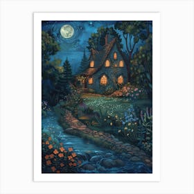 Fairytale House At Night Art Print