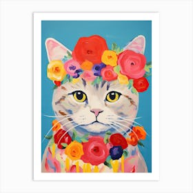British Shorthair Cat With A Flower Crown Painting Matisse Style 1 Art Print