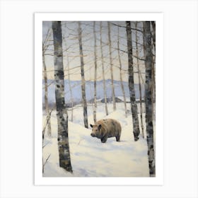 Vintage Winter Animal Painting Wild Boar 3 Art Print