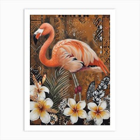 Greater Flamingo And Plumeria Boho Print 2 Art Print