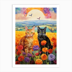 Two Cats With A Rolling Hill Background Art Print