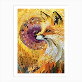 Fox with moon Art Print