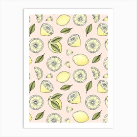 Lemons On Pink Art Print