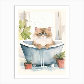 Himalayan Cat In Bathtub Botanical Bathroom 4 Art Print