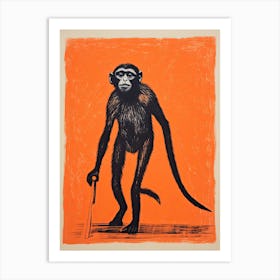 Spider Monkey, Woodblock Animal Drawing 2 Art Print
