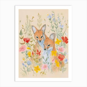 Folksy Floral Animal Drawing Jackal Art Print