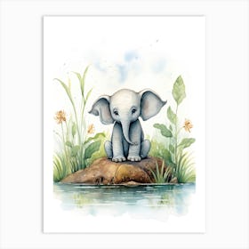Elephant Painting Meditating Watercolour 4 Art Print