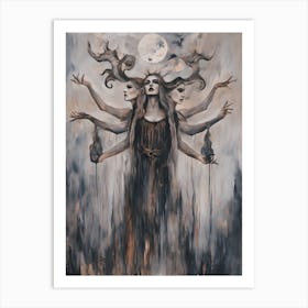 Hecate - Witchy Art Print Summoning Witchcraft Pagan Dark Goddess Painting Gothic Power of Three Triple Moon Goddess of Witches Artwork Empowerment Cottagecore Witchcore Full Moon Witch Art Print