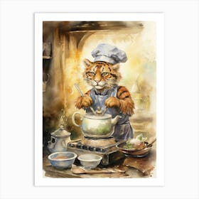 Tiger Illustration Cooking Watercolour 3 Art Print