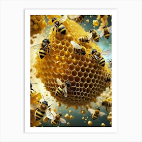 Bees On Honeycomb Art Print