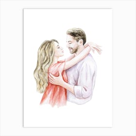 Watercolor Couple Hugging Art Print