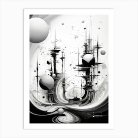 Parallel Universes Abstract Black And White 14 Art Print