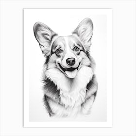 Corgi Dog, Line Drawing 1 Art Print