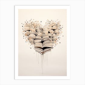 Book Heart Cream & Black 1 Art Print