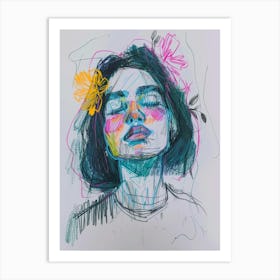 Girl With Flowers 13 Art Print