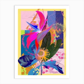 Bird Of Paradise 4 Neon Flower Collage Art Print