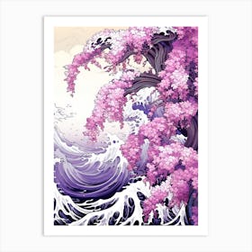 Great Wave With Wisteria Flower Drawing In The Style Of Ukiyo E 4 Art Print