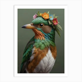 Kingfisher With Flower Crown European Robin 1 Art Print