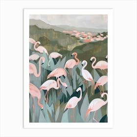 Pink Flamingo Pastels Jungle Illustration 1 Art Print