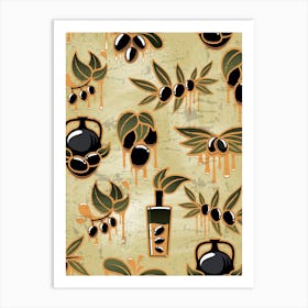 Olives Seamless Pattern - olives poster, kitchen wall art Art Print