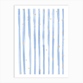 Blue Stripes And Hearts Art Print