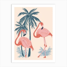 Lesser Flamingo And Palm Trees Minimalist Illustration 3 Art Print