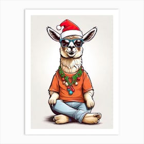 Llama Christmas Hat Art Print