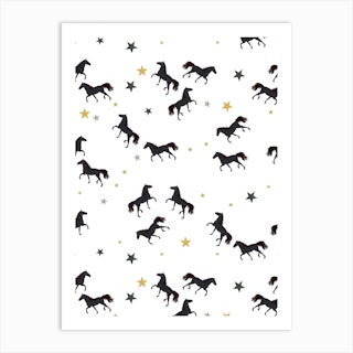 Black Horses Pattern Art Print