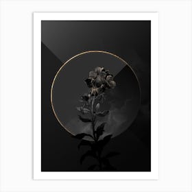 Shadowy Vintage Yellow Wallflower Bloom Botanical in Black and Gold Art Print