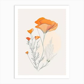 California Poppy Spices And Herbs Minimal Line Drawing 4 Art Print