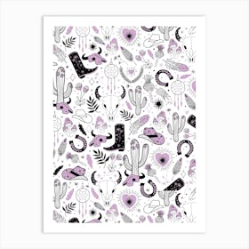 Edgy Cowgirl Black, White, Pastel Purple Desert Western Scene Art Print