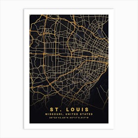 St Louis Missouri USA Black and Gold Map Art Print