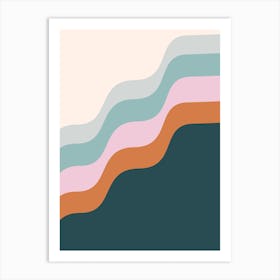 Retro Abstract Geometric Wavy Shapes in Dark Teal and Terracotta Art Print
