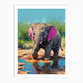 Elephant In The Puddle 1 Art Print