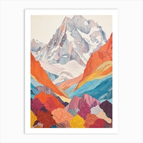 Nanga Parbat Pakistan 3 Colourful Mountain Illustration Art Print