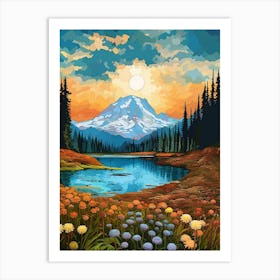 Mount Rainier National Park Retro Pop Art 11 Art Print