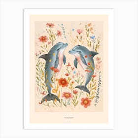 Folksy Floral Animal Drawing Dolphin 3 Poster Art Print