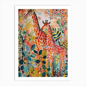 Giraffes In The Leaves Watercolour Style 3 Art Print