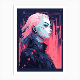 Cyber Girl, Neon Art Print