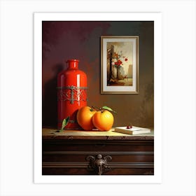 Red Vase And Oranges Art Print