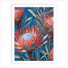 Proteas Painted On Blue Art Print Art Print