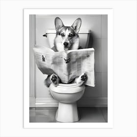 Corgi Reading Newspaper On Toilet 1 Art Print