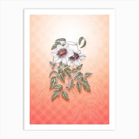 Siebald's Clematis Vintage Botanical in Peach Fuzz Tartan Plaid Pattern n.0090 Art Print
