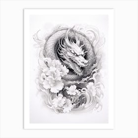 Chinese New Year Dragon Black And White Ink 1 Art Print