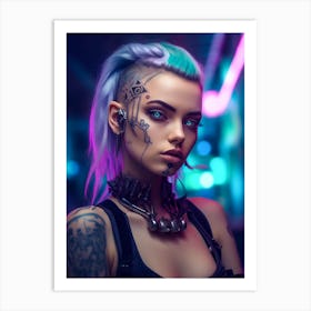 Cyberpunk Girl with Glowing Eyes Art Print