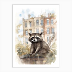 A Raccoon In City Watercolour Illustration Storybook 4 Art Print