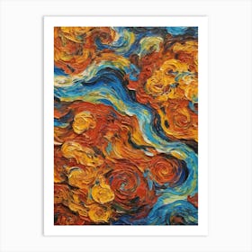 An Abstract Painting With Multicolored Waves And Swirling Colors Art Print