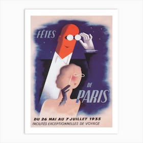 Fêtes De Paris, France Festival, Man and Woman, Art Deco Vintage Poster Art Print