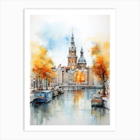 Amsterdam, Netherlands In Autumn Fall, Watercolour 1 Art Print